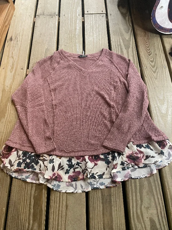 Mauve Long Sleeve with Floral Skirting Top breathable skirt fabric