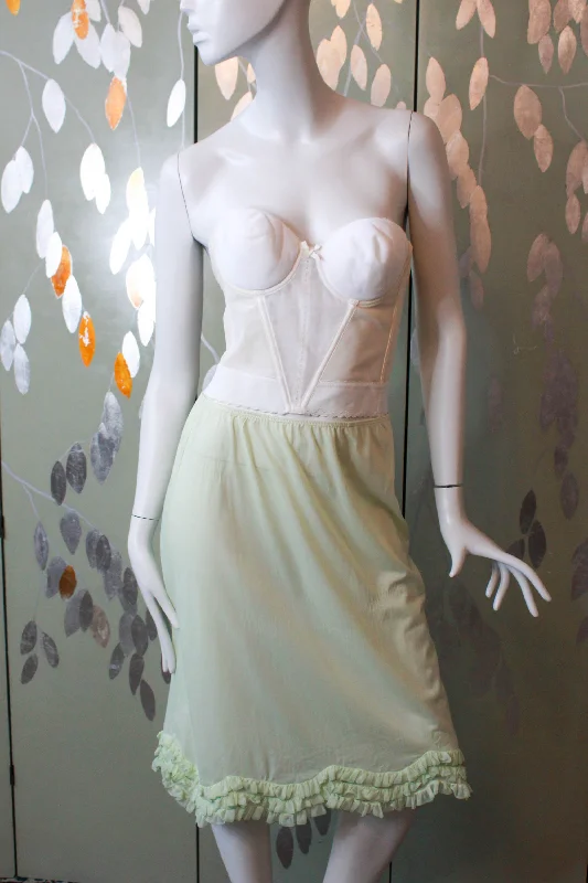 1960s Pale Green Ruffle Hem Slip Skirt, 28-30" Waist lace skirt delicate