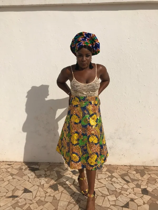 African Skirt, Wrap Skirt in Gold Ankara Print - Beach Skirt denim skirt classic