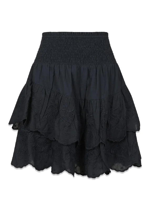 Line Emb Skirt - Navy tiered skirt playful