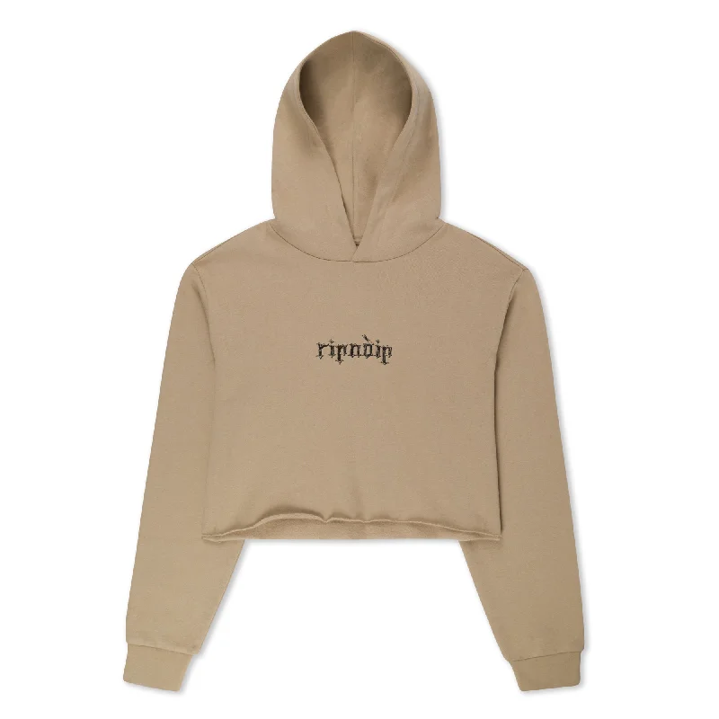 Los Feliz Cropped Hoodie (Sand) Hoodie with Elastic Waist Stretchable Comfortable