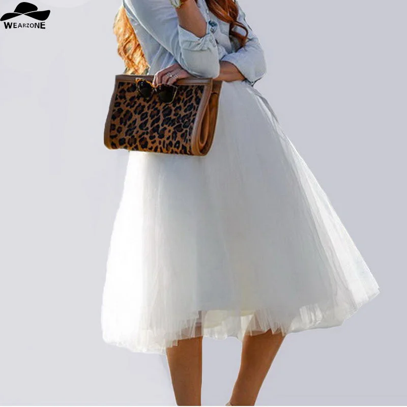 New Women Chiffon Tulle Skirt White Faldas High Waist Midi Calf Chiffon Plus Size Grunge Jupe Female Tutu Skirts chiffon skirt floaty