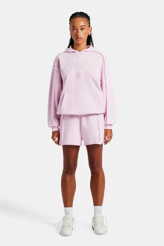 Overlock Oversized Hoodie & Short Set - Pink Hoodie with High-Low Hem Asymmetrical Trendy Overlock Oversized Hoodie & Short Set - Pink Hoodie with High-Low Hem Asymmetrical Trendy