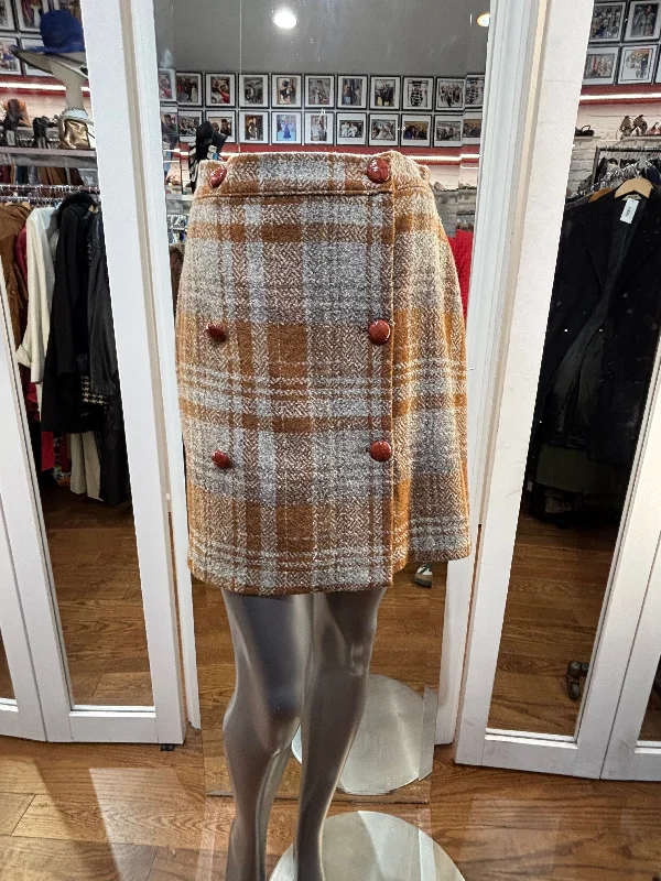 80’s Brown & Gray Tartan Skirt By Andrea Maré cashmere skirt soft