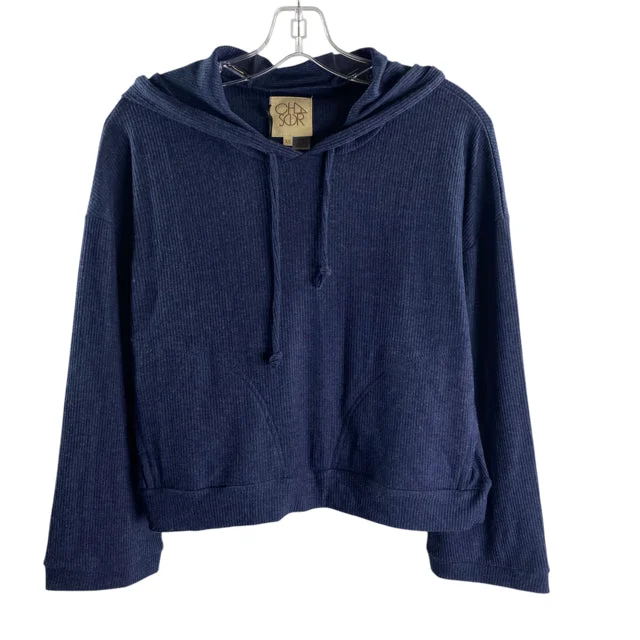 CHASER Size X-SMALL Dark Blue Ribbed Long Sleeve Hoodie NWT SWEATER Hoodie with Ribbed Neckline Snug Warm CHASER Size X-SMALL Dark Blue Ribbed Long Sleeve Hoodie NWT SWEATER Hoodie with Ribbed Neckline Snug Warm