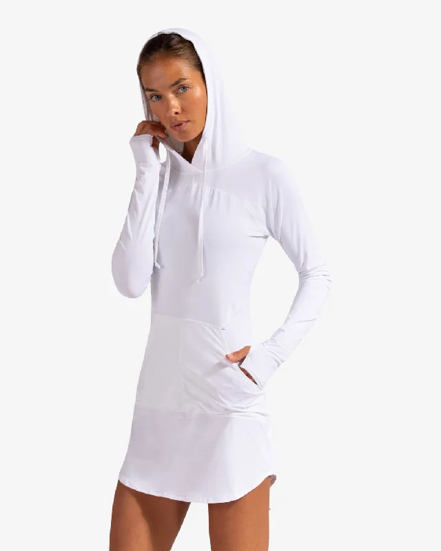 BloqUV: Women's UPF 50 Hoodie Dress (2009) - White Hoodie with Drop Shoulder Relaxed Streetwear BloqUV: Women's UPF 50 Hoodie Dress (2009) - White Hoodie with Drop Shoulder Relaxed Streetwear