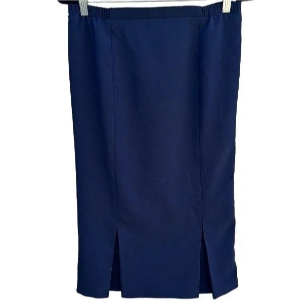 Bend Over Vintage Navy Pleat Hem Elastic Waist Knee Length Midi Skirt - Women's 8 a-line skirt cut