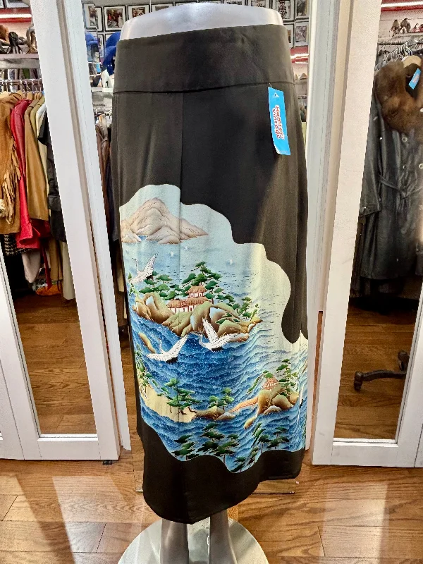 50’s 60’s Landscape Printed Midi Skirt linen skirt airy