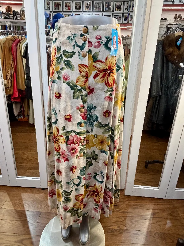 80’s Beige & Yellow Multicolor Flower Maxi Skirt casual skirt length