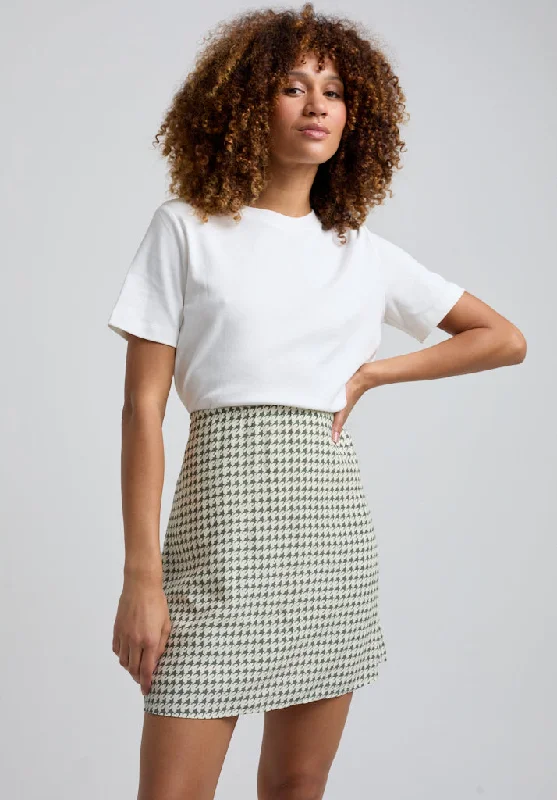 Sadie Flare Houndstooth Print Mini Skirt In Green lace skirt delicate