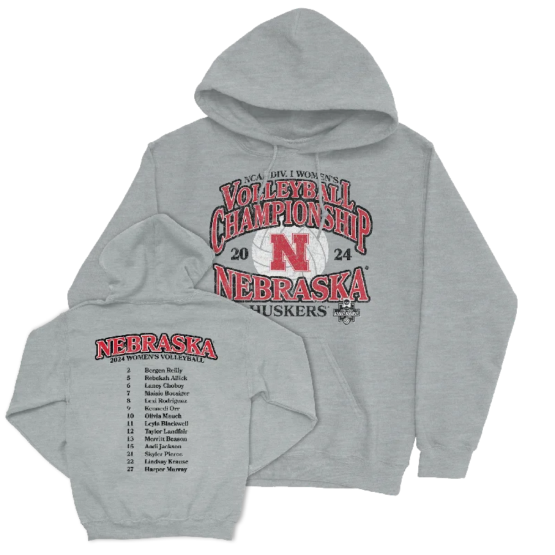 Nebraska Women's Volleyball 2024 Championship Weekend Sport Grey Hoodie Hoodie with Hem Lace Feminine Delicate Nebraska Women's Volleyball 2024 Championship Weekend Sport Grey Hoodie Hoodie with Hem Lace Feminine Delicate