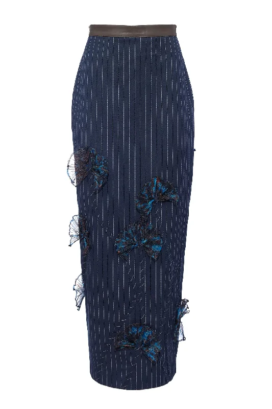 Imaa Navy Pinstripe Skirt leather skirt bold