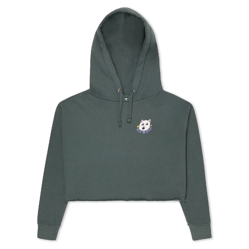 So Mushroom Cropped Hoodie (Charcoal) Hoodie with Snap Buttons Easy Quick