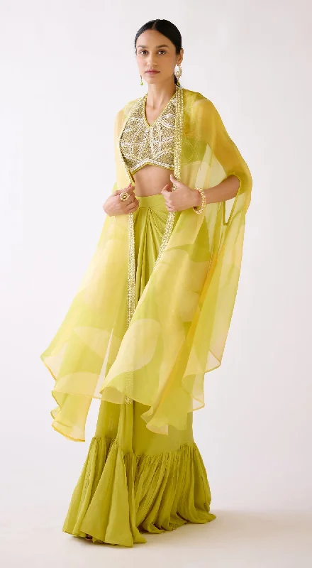 Yellow Cape Set with Draped Skirt silk skirt sleek