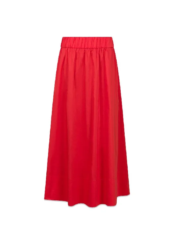 Yara Long Poplin Skirt - Red asymmetrical skirt cut