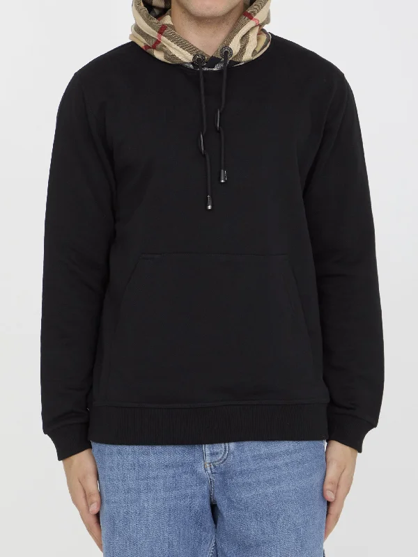 Check Hood Hoodie Hoodie with Rolled Sleeves Casual Relaxed