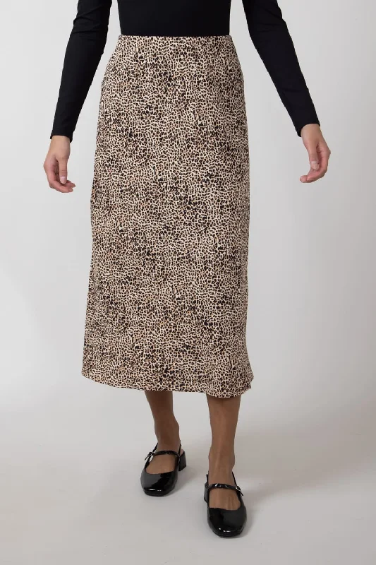 Leopard Print Midi Skirt for Women in Brown  | 71063-BROWNLEOPARD pleated skirt texture