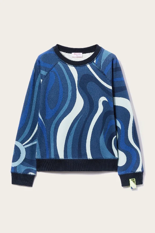 Marmo-Print Cotton Sweatshirt Hoodie with Button Placket Classic Preppy