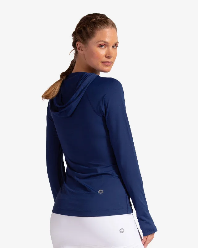 BloqUV: Women's UPF 50 Hoodie Jacket (9015) - Navy Hoodie with Rolled Sleeves Casual Relaxed BloqUV: Women's UPF 50 Hoodie Jacket (9015) - Navy Hoodie with Rolled Sleeves Casual Relaxed