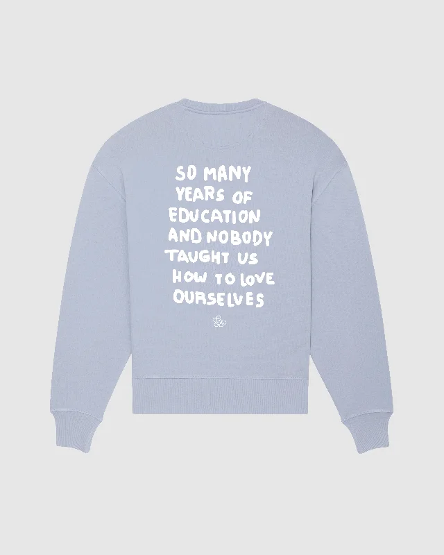 LOVE OURSELVES SWEATSHIRT IN BLUE Hoodie with High-Low Hem Asymmetrical Trendy
