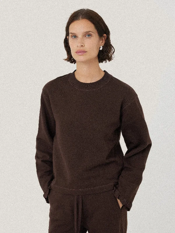 Satin Cuff Jersey Sweatshirt | Chocolate Hoodie with Hem Detail Decorative Unique
