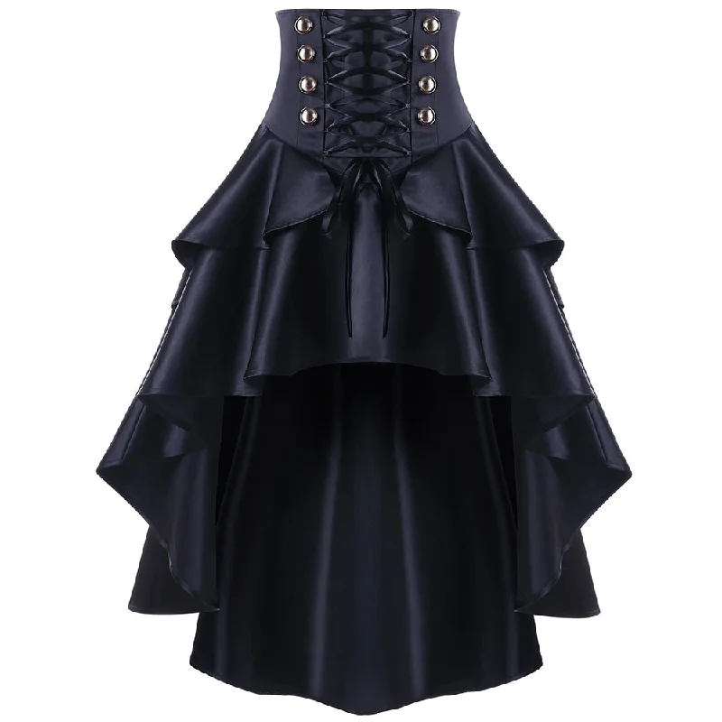 Black Lace Up Ruffles Vintage Gothic Skirt Women Plus Size MINI High Low Skirts Womens Punk Party Steampunk Skirt linen skirt light