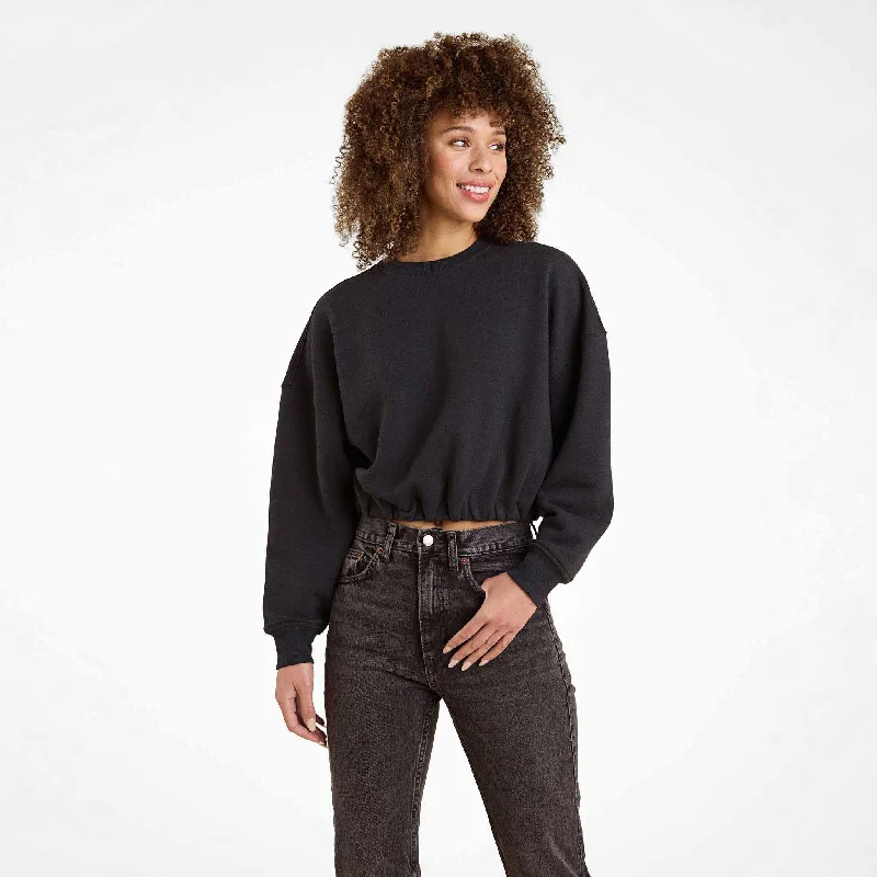 Vintage Fleece Cinch Waist Sweatshirt | Black Hoodie with Slim Fit Tailored Modern