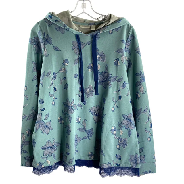 LOGO Size SMALL Mint/Blue Floral Long Sleeve Hoodie DRESS Hoodie with Crew Neck Simple Timeless LOGO Size SMALL Mint/Blue Floral Long Sleeve Hoodie DRESS Hoodie with Crew Neck Simple Timeless