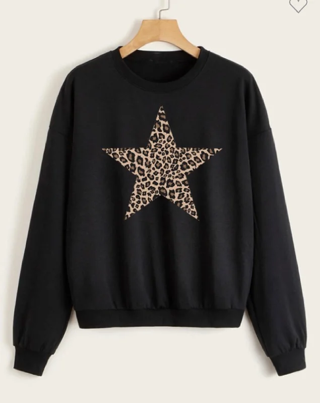 leopard star sweatshirt Hoodie with Strings Custom Fit Adjustable