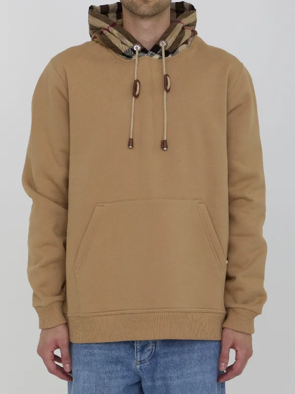 Check Cotton Blend Hoodie Hoodie with Cuffed Sleeves Snug Secure