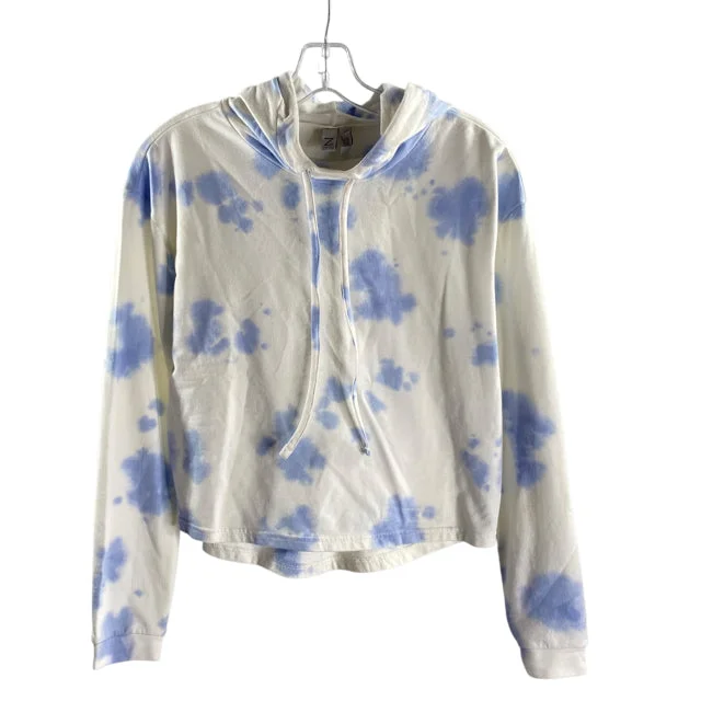 ZELLA Size X-SMALL White/Blue Tie Dye Hoodie TOP Hoodie with Half-Zip Sporty Casual