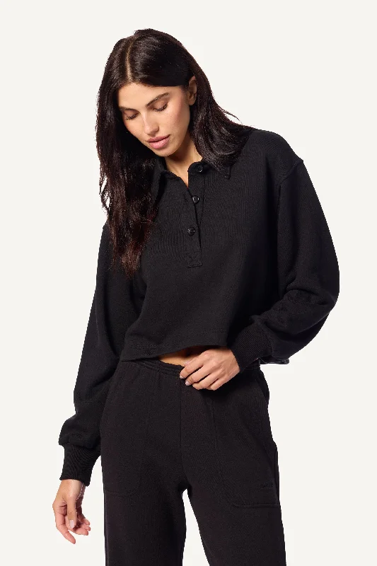 HOLDEN HENLEY SWEATSHIRT | BLACK Hoodie with Button Classic Timeless