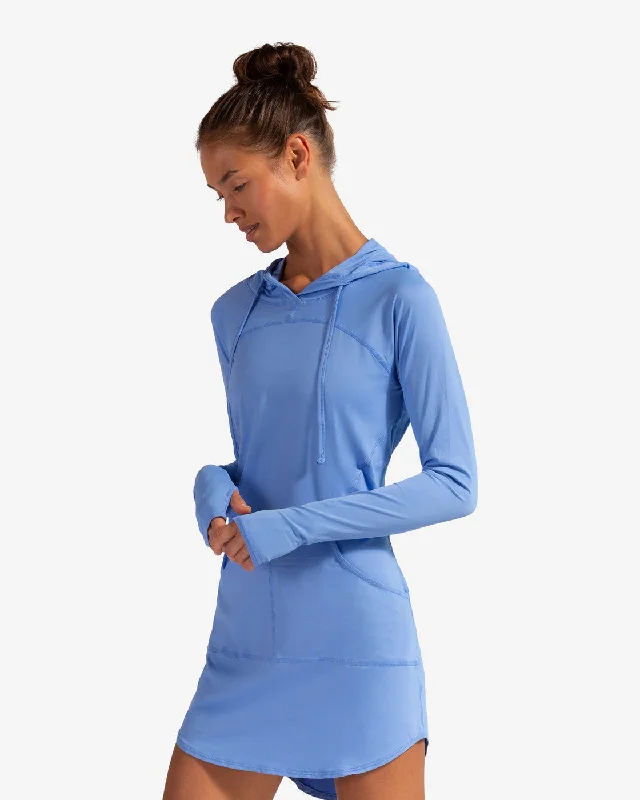 BloqUV: Women's UPF 50 Hoodie Dress (2009) - Indigo Hoodie with Neon Bright Vibrant