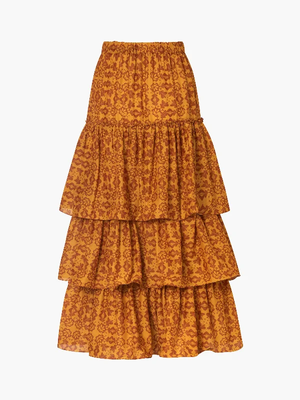 Tigre del Mar Cotton-Silk Skirt | Mustard Arabesque leather skirt bold