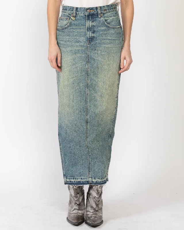 Side Slit Denim Skirt elastic waist skirt