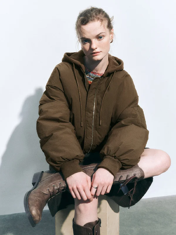 Hoodie Padded Puffer Coats Hoodie with Strings Custom Fit Adjustable