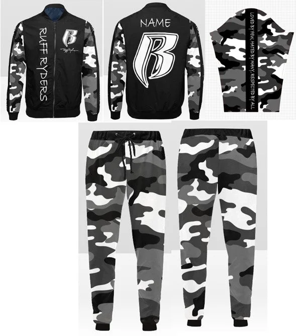RR Custom Name Graffiti Style Jacket and Camo Joggers Set Cotton Jacket Linen Jacket Terry Jacket