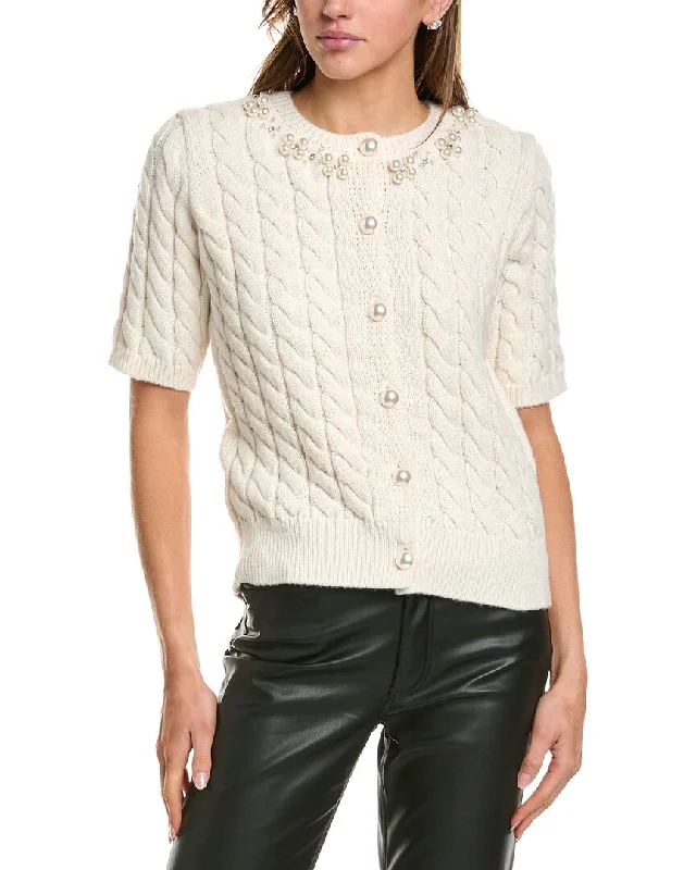 Bcbgmaxazria Cable Knit Cardigan Glossy Satin Silk