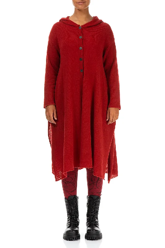 Hooded Red Wool Cardigan Machine Wash Dry Clean Hand Wash