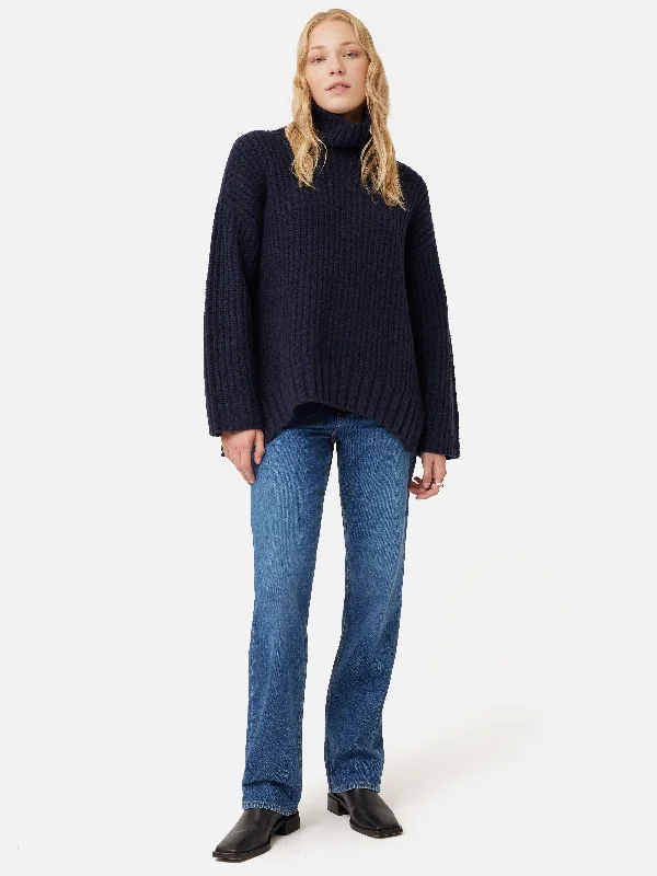 Orkney Oversize Rib Jumper | Navy Seamless Knitted Crochet