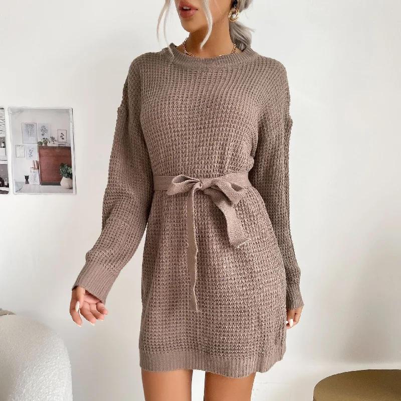 IKEARLAX New  popular New 2025 Autumn and Winter Sweater Women's Lace-up Solid Color Long Sleeve Sweater Skirt Striped Floral Plaid