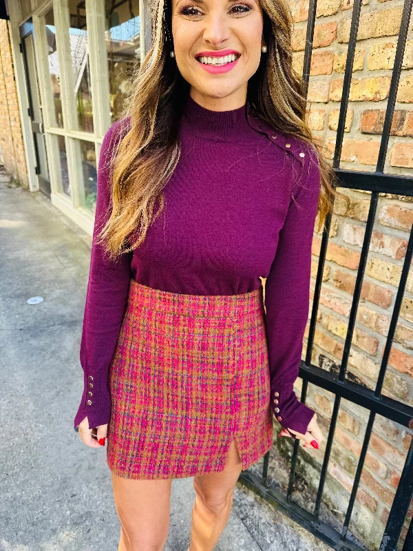 Crifasi Mock Neck Sweater- Plum Terry Terry Cloth Terry Knit
