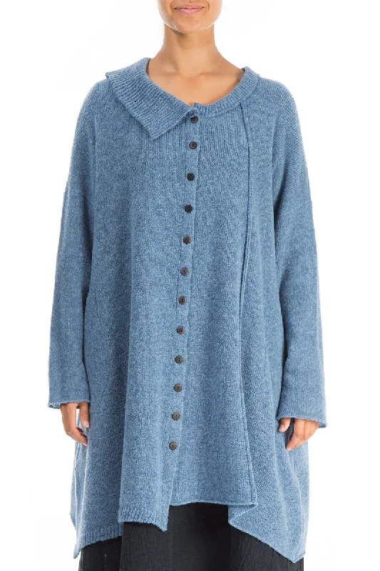 Asymmetrical Petrol Blue Wool Cardigan Cardigan Knitwear Sweater