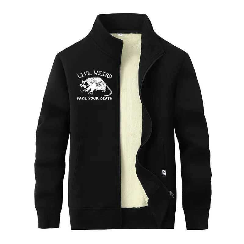 Live Weird Fake Your Death Rat Fleece Stand Collar Zip Cardigan Satin Blend Silk Blend Wool Blend Live Weird Fake Your Death Rat Fleece Stand Collar Zip Cardigan Satin Blend Silk Blend Wool Blend