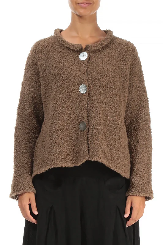 Caramel Alpaca Wool Cardigan Chenille Brocade Lace