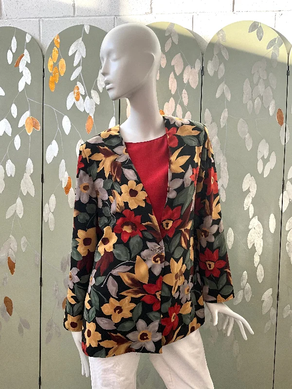 Vintage 1990s Autumnal Floral Blazer, Large Women's Handmade Blazer