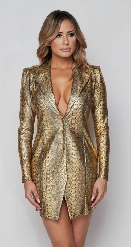 Golden Python Blazer Dress Women's Trendy Jacket