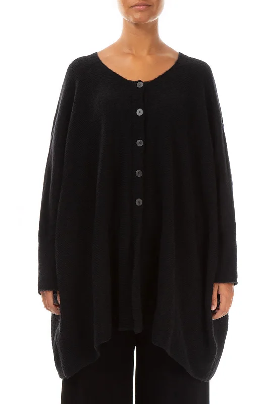 Loose Boxy Black Wool Cardigan Hooded Cardigan Collared Cardigan Shawl Collar