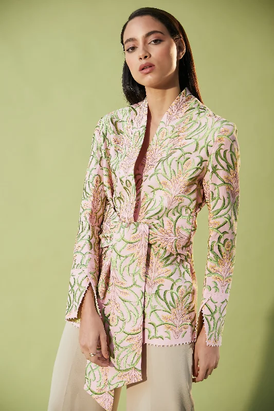 Pastel Foliage Wrap Blazer Women's Leather Blazer