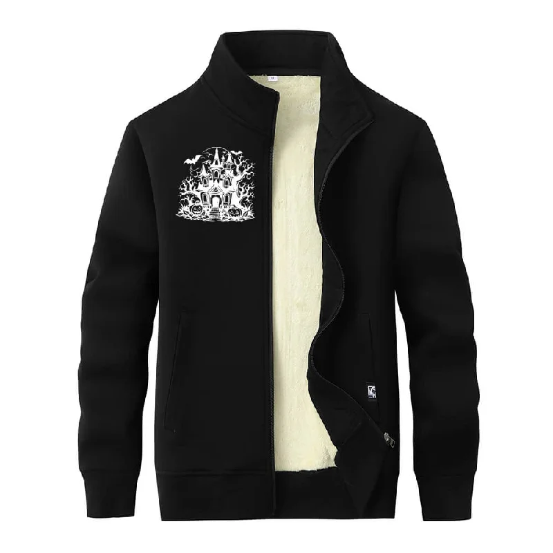Multicolor Haunted House Stand Collar Zip Fleece Sherpa Cardigan Terry Blend Velvet Blend Canvas Blend Multicolor Haunted House Stand Collar Zip Fleece Sherpa Cardigan Terry Blend Velvet Blend Canvas Blend